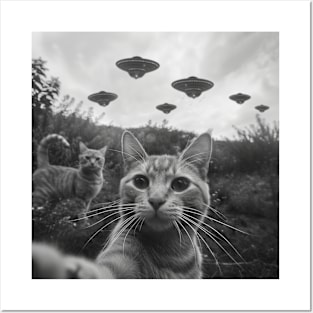 Alien Invasion Cat Selfie Posters and Art